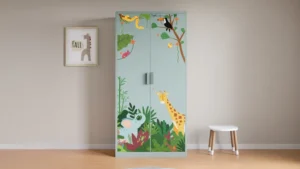 Kids 2-Door Steel Almirah (Jungle Scene Digital Print in Sky Gray)