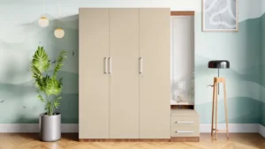 Kalista 3 Door Wooden Wardrobe with Dresser (Cream)